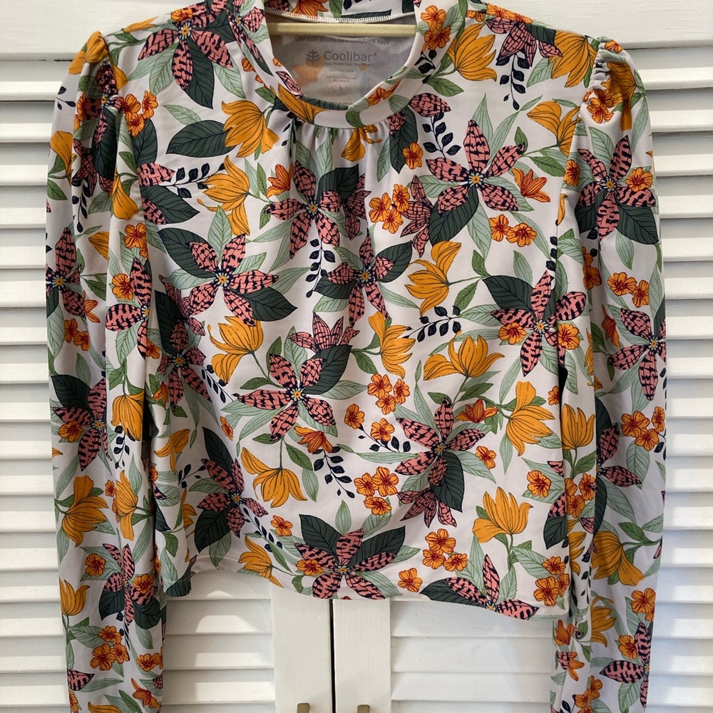 Coolibar Women's UPF 50+ Floral Toscana Puff Sleeve Rash-guard, Size Large